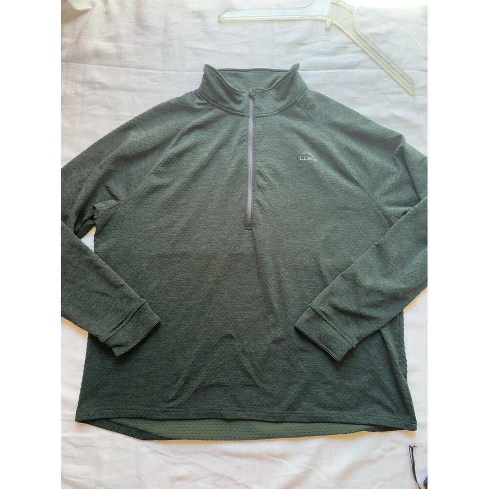 L.L.Bean Men's XXL Quarter Zip Pullover Green Heather Thumbhole Stretch Shirt